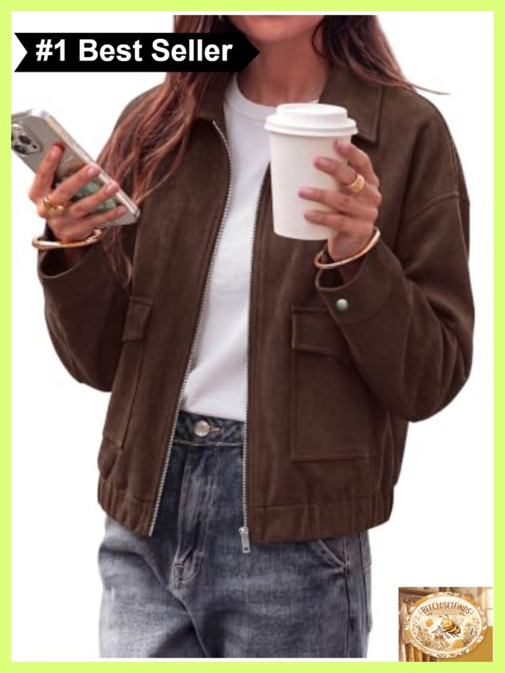 Faux Suede Cropped Bomber Jacket Zip Up Casual Coat